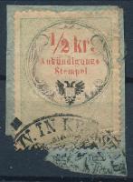 1854 Hírdetményes bélyeg 1/2kr eltolódott fekete színnyomattal, KRONSTADT bélyegzéssel