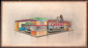 Horák József (1912-?): Orion pavilon terv (Budapesti Nemzetközi Vásár), 1936. Vegyes technika, karton, 34,5x19 cm