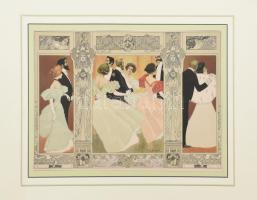 Heinrich Lefler (1863-1919): A tánc (triptichon). Litográfia, papír. Körbevágva, lapra kasírozva, 30x23 cm