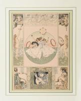 Heinrich Lefler (1863-1919): A tánc allegóriája. Litográfia, papír. Körbevágva, lapra kasírozva, kisebb szakadással, ragasztott, 30x22 cm
