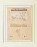 Heinrich Lefler (1863-1919): Arbeit, Zeit (Allegóriák). Litográfia, papír. Körbevágva, lapra kasírozva, kisebb szakadással, ragasztott, 29x21 cm