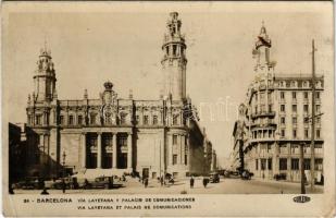 Barcelona, Via Layetana y Palacio de Comunicaciones / street, palace, automobiles (EK)
