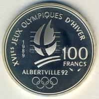 Franciaország 1989. 100Fr Ag "Téli olimpia-alpesi sí" T:PP