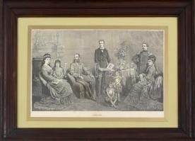 cca 1870-1890 A királyi család. Fametszet, papír, paszpartuban, üvegezett fa keretben, 36x22 cm