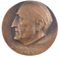 Tápai Antal (1902-1986) 1969. Dr. Kukán Ferenc egyoldalas, öntött bronz plakett (~102 mm) T:1- Hungary 1969. Ferenc Kukán MD one-sided, cast bronze plaque. Sign.: Antal Tápai (102 mm) C:AU