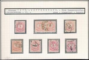 1874 Színes számú 5kr 8 db bélyeg, színváltozatok, lemezhibák