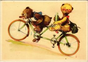 Bears on tandem bicycle, humour. C. Pahl & Co. Nr. 934-2. (EK)