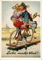 Liebe macht blind! / Drunk man on bicycle, humour. Münchener Bildkunstverlag August Lengauer Nr. 3160. (EK)