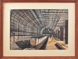 Dobroszláv József (1932-2016): 3-as metró építése, 1970. Akvarell, papír, jelzett. Sérült keretben. 33x46 cm