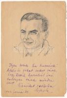 1947 Orosz hadifogolytáborból küldött kézzel rajzolt tábori levelezőlap / Hungarian military, hand-drawn field postcard sent from a Russian POW (prisoner of war) camp (b)