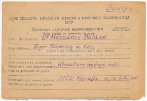 1947 Orosz hadifogolytáborból küldött kézzel rajzolt tábori levelezőlap / Hungarian military, hand-d...