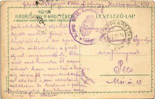 1916 Első világháborús tábori postai levelezőlap a Központi Hatalmak zászlóival és címereivel. Karác...