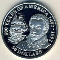 Cook-szigetek 1990. 50$ Ag "Amerika 500 éve-Sir Francis Drake" T:PP