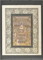 Kézzel festett selyem kép, üveg mögött, Irán, 20, sz. 30x22,5cm