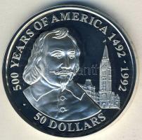 Cook-szigetek 1990. 50$ Ag "Amerika 500 éve-Samuel de Champlain" T:PP