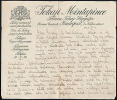 1934 Tokaji Mintapince fejléces levélpapírjára írt levél
