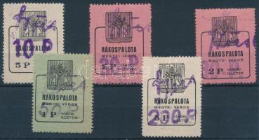 1945 Illetékbélyeg Rákospalota 5 db (4 klf.) + Szőcs névbélyegzéssel (6a-9a) (23.500)