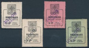 1946 Illetékbélyeg Rákospalota 4 db klf., az 1P-n a város V betűje rövidebb (100% felár) (33.500)