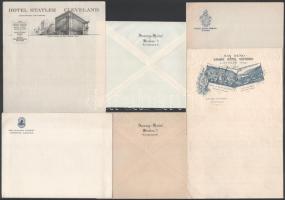 Külföldi hotelek fejléces borítékjai és levélpapírjai, kb. 17 db