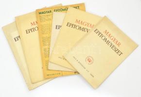 1953-1957 Magyar Építőművészet c. folyóirat 6 db száma, gazdag fekete-fehér képanyaggal, megjelent 2000-3250 példányban