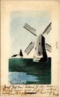 1941 Újvidék, Novi Sad; Kézzel rajzolt egyedi művészlap szélmalommal / Hand-drawn custom art postcard with windmill (EK)