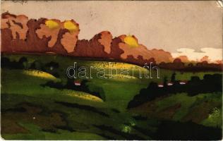 1918 Kunst im Kleinen. Handgemalt / hand-painted landscape art postcard (fl)