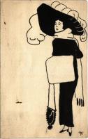 1911 Kézzel rajzolt hölgy művészlap / hand-drawn lady art postcard (vágott / cut)