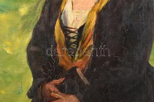 Gyügyei Nagy Zsigmond (1872 - 1932) : Piros főkötős hölgy. Olaj, kartonra kasírozott vászon. Jelezve...