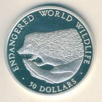 Cook szigetek 1990. 50$ Ag "Veszélyeztetett állatvilág-sündisznó" T:PP
