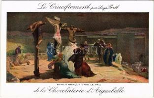 Le Crucifiement. Peint a fresque dans le hall de la Chocolaterie d'Aiguebelle / The Crucifixion of Jesus. Chocolate factory advertisement s: Loys Prat