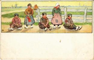 Children art postcard, Dutch folklore (EK)
