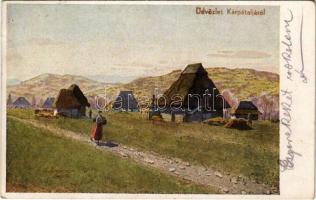 1940 Kárpátalja, Üdvözlet Kárpátaljáról / Gruss von den Karpaten / Zakarpattia Oblast / Transcarpathian folklore, scenes from the Carpathians s: G. Brauner (EK)