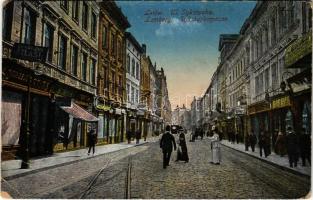 1916 Lviv, Lwów, Lemberg; Ul. Sykstuska / Sykstuskagasse / street view, shops, tram + K.u.K. Infanterieregiment Nr. 72. (EB)