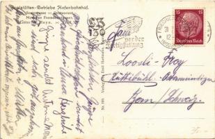 1937 Friedrichshafen (Bodensee), Hafenbahnhof / port, swastika flags. NSDAP German Nazi Party propag...