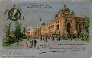 1904 Saint Louis, St. Louis; Worlds Fair. Corner Palace of Varied Industries. Art Nouveau, silver postcard litho s: Wunderlich (EK)