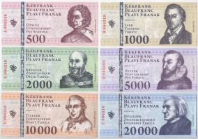 Sopron 2010. 500 Kékfrank + 1000 Kékfrank + 2000 Kékfrank + 5000 Kékfrank + 10.000 Kékfrank + 20.000 Kékfrank, mind azonos "000310" sorszámmal, de eltérő sorozatjellel, teljes sor T:I Hungary / Sopron 2010. 500 Kékfrank + 1000 Kékfrank + 2000 Kékfrank + 5000 Kékfrank + 10.000 Kékfrank + 20.000 Kékfrank, local money, all with "000310" serial number C:UNC