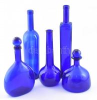 6 db kék üvegpalack, hibátlan, m: 19-35cm
