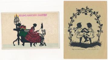 9 db főleg RÉGI árnyképes művész képeslap / 9 mostly pre-1945 silhouette art postcards (Manni Grosze, Zinnoris...)