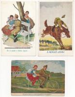 5 db RÉGI magyar katonai képeslap: grafikai, humor, sebesültek (Bernáth, Kluka) / 5 pre-1945 Hungarian military art postcards