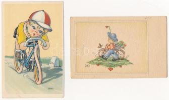 BICIKLIZÉS - 5 db régi képeslap vegyes minőségben / CYCLING - 5 pre-1945 postcards in mixed quality