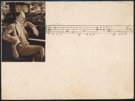 cca 1930 Dohnányi Ernő (1877-1960) zeneszerző saját kezű ceruzás kottájával ellátott levelezőlap méretű kartonon