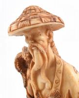 Kínai bölcs figura, jelzés nélkül, antikolt halcsont őrlemény, jelzés nélkül, m: 36 cm