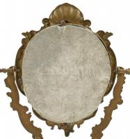 Neobarokk öntött, patinázott bronz tükör, puttókkal, barokk kagylóval díszítve, kopott, m:35cm