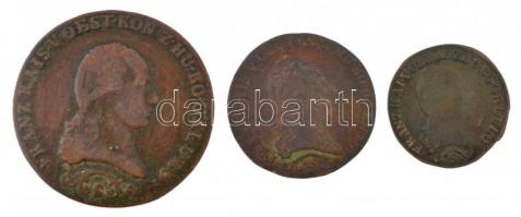 1812S 1/2kr Cu "I. Ferenc" + 1812S 1kr Cu "I. Ferenc" + 1812S 3kr Cu "I. Fe...