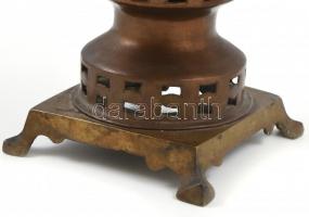 Orosz cári szamovár XIX. sz. Réz, porcelán gombokkal. Kopott, hiányos, Jelzett, m: 35 cm