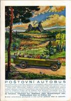 1937 Postovní Autobus. Blizsí informacne poskytne a vse zarídí-postovní úrad na vystavisti / Czech autobus advertisement + 1937 Breclav Smutek Ceskoslovenska So. Stpl