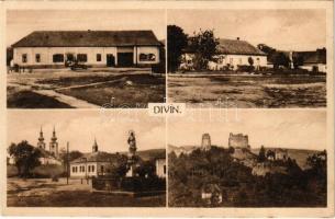 Divény, Diwein, Divín; vár, községháza, üzlet, autó. Ferdinand Moletz, Foto Brünner / castle, town hall, shop, sutomobile