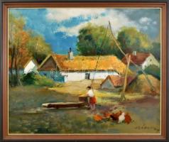 Gádor Emil (1911-1998): Gémes kutas tanya. Olaj, farost, jelzett. 50x60 cm