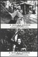cca 1976 ,,A maláji Tigris - Sandokan című olasz, francia, NSZK film jelenetei és szereplői (köztük Kabir Bedi), 16 db vintage produkciós filmfotó (a használatból eredő kisebb hibákkal), ezüst zselatinos fotópapíron, 18x24 cm