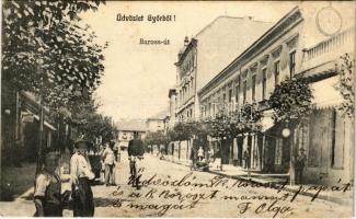 1908 Győr, Baross út, üzletek, kerékpár. Milanes Iván kiadása (EK)